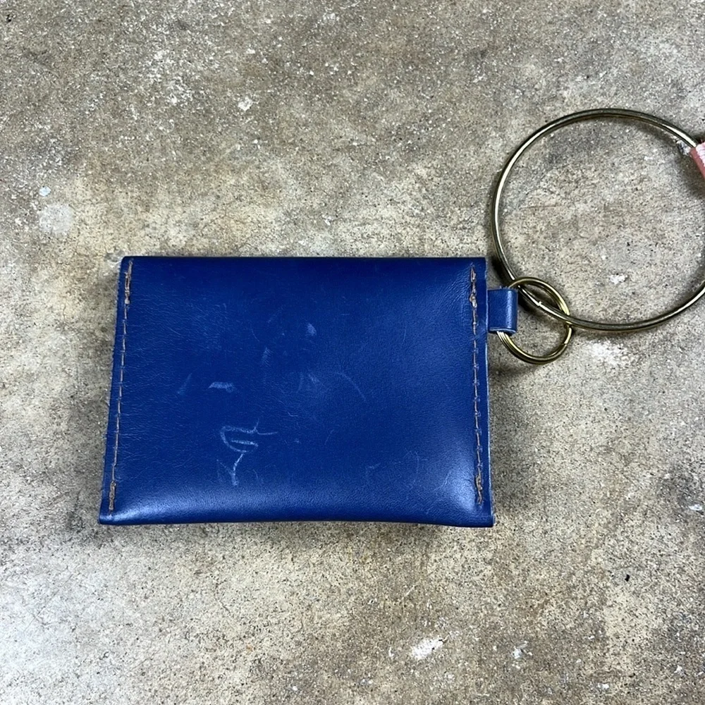 Elegant Blue Leather Key Holder with Tassel